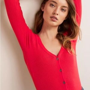 Boden New NWT 4 Small Red Sweetheart Neck Ribbed Cotton Cardigan